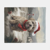 Yorkipoo Hond in Sneeuw Kerstmis Fleece Deken (Voorkant (Horizontaal))