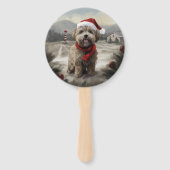 Yorkipoo Hond in Sneeuw Kerstmis Handwaaier (Voorkant)