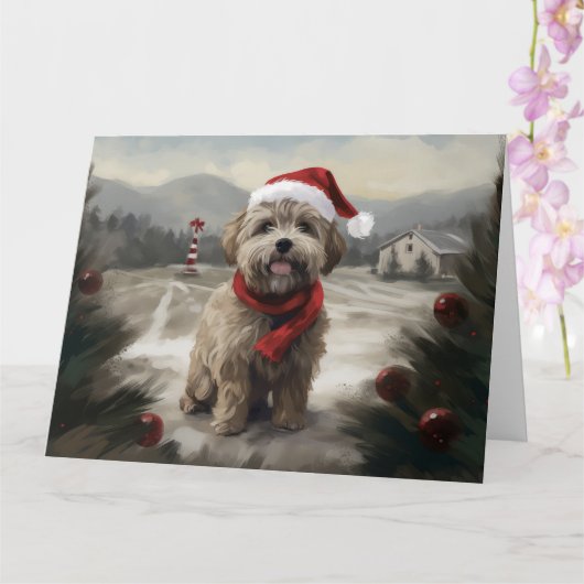 Yorkipoo Hond in Sneeuw Kerstmis Kaart (Orchidee)