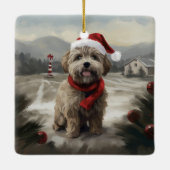 Yorkipoo Hond in Sneeuw Kerstmis Keramisch Ornament (Achterkant)