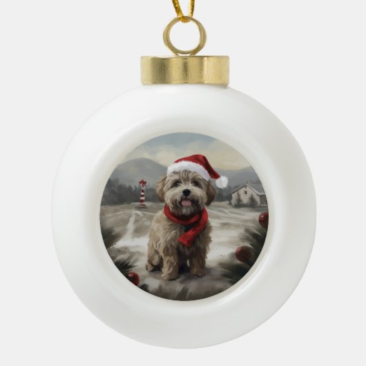 Yorkipoo Hond in Sneeuw Kerstmis Keramische Bal Ornament (Voorkant)