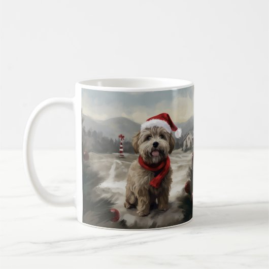 Yorkipoo Hond in Sneeuw Kerstmis Koffiemok (Links)