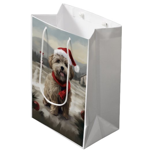 Yorkipoo Hond in Sneeuw Kerstmis Medium Cadeauzakje (Voorkant Gekanteld)