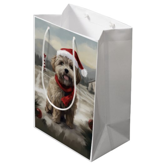 Yorkipoo Hond in Sneeuw Kerstmis Medium Cadeauzakje (Achterkant Gekanteld)