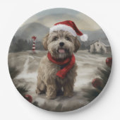 Yorkipoo Hond in Sneeuw Kerstmis Papieren Bordje (Voorkant)