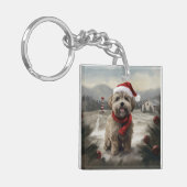 Yorkipoo Hond in Sneeuw Kerstmis Sleutelhanger (Voorkant Links)