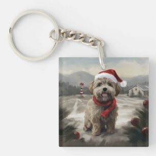 Yorkipoo Hond in Sneeuw Kerstmis Sleutelhanger