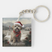 Yorkipoo Hond in Sneeuw Kerstmis Sleutelhanger (Achterkant)