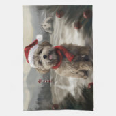 Yorkipoo Hond in Sneeuw Kerstmis Theedoek (Verticaal)