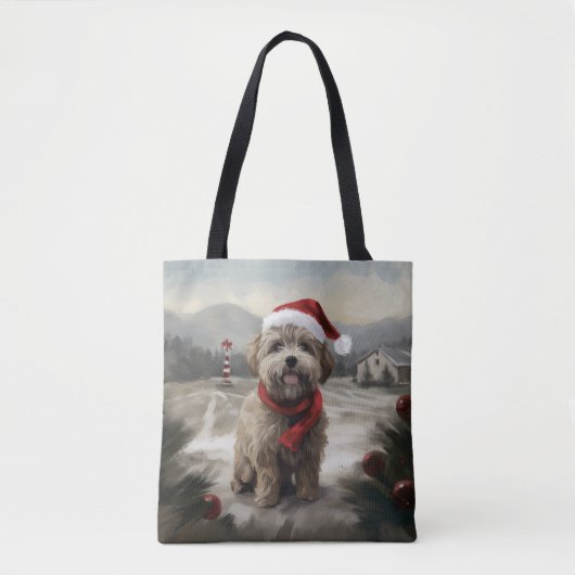 Yorkipoo Hond in Sneeuw Kerstmis Tote Bag (Voorkant)