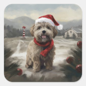 Yorkipoo Hond in Sneeuw Kerstmis Vierkante Sticker (Voorkant)