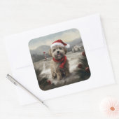 Yorkipoo Hond in Sneeuw Kerstmis Vierkante Sticker (Envelop)
