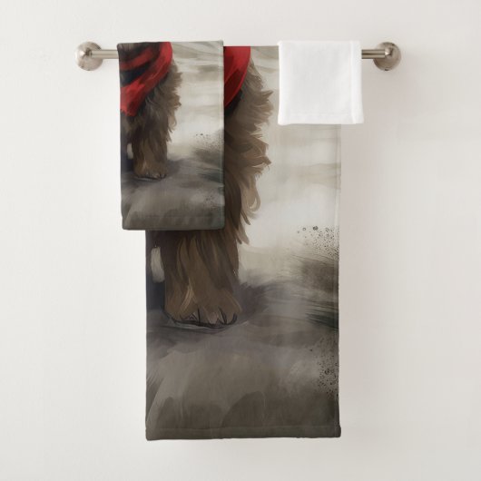 Yorkipoo-hond in sneeuw met Kerstmis Bad Handdoek (Insitu)