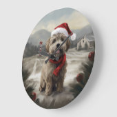 Yorkipoo-hond in sneeuw met Kerstmis Grote Klok (Hoek)