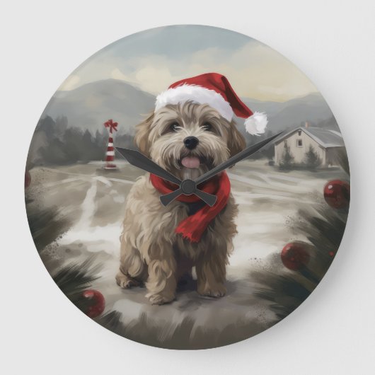 Yorkipoo-hond in sneeuw met Kerstmis Grote Klok (Voorkant)