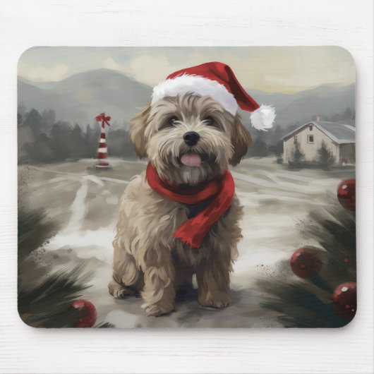 Yorkipoo-hond in sneeuw met Kerstmis Muismat (Voorkant)