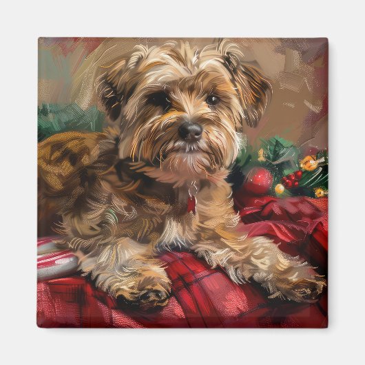 Yorkipoo Hond Kerst Feestelijk Magneet (Voorkant)