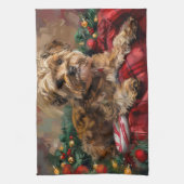Yorkipoo Hond Kerst Feestelijk Theedoek (Verticaal)