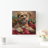 Yorkipoo Hond Kerst Feestelijk Vierkante Klok (Huis)