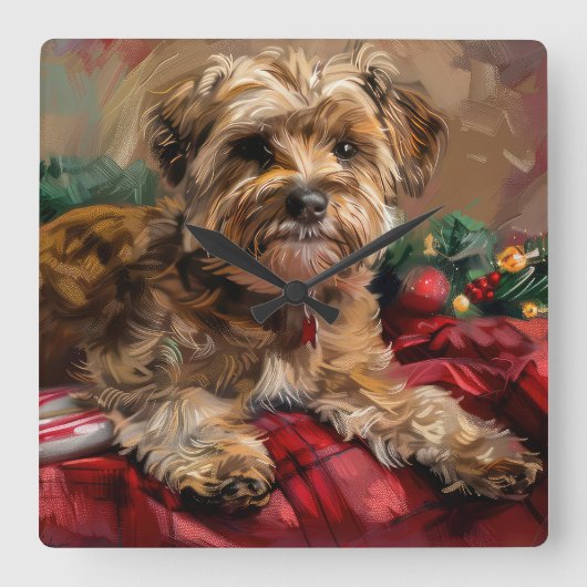Yorkipoo Hond Kerst Feestelijk Vierkante Klok (Voorkant)