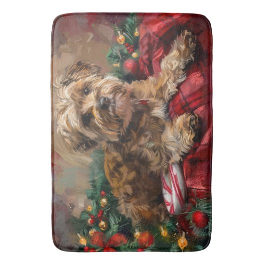 Yorkipoo Hond Kerstfeest Badmat (Voorkant Verticaal)