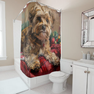 Yorkipoo Hond Kerstfeest Douchegordijn
