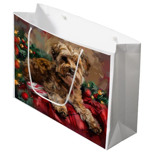 Yorkipoo Hond Kerstfeest Groot Cadeauzakje (Voorkant Gekanteld)