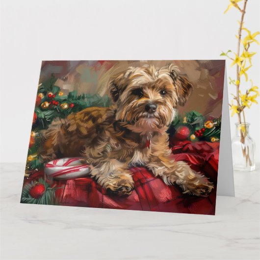 Yorkipoo Hond Kerstfeest Kaart (Gele Bloem)