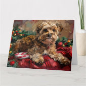 Yorkipoo Hond Kerstfeest Kaart (Voorkant)