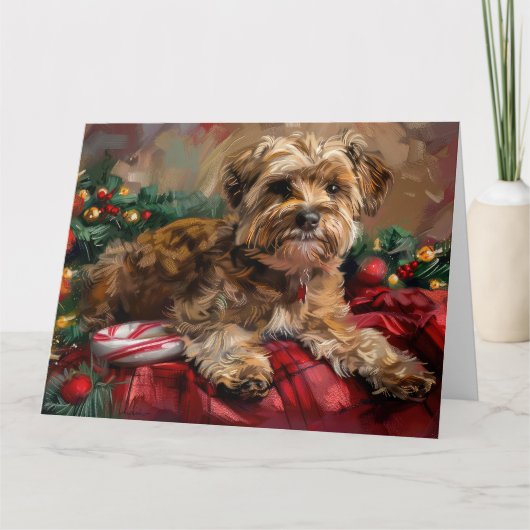 Yorkipoo Hond Kerstfeest Kaart (Voorkant)