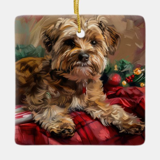 Yorkipoo Hond Kerstfeest Keramisch Ornament (Voorkant)
