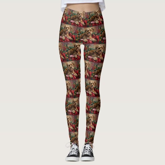 Yorkipoo Hond Kerstfeest Leggings (Voorkant)