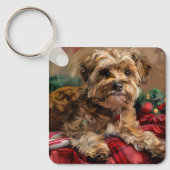 Yorkipoo Hond Kerstfeest Sleutelhanger (Voorkant)
