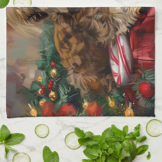 Yorkipoo Hond Kerstfeest Theedoek (Gevouwen)