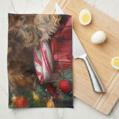 Yorkipoo Hond Kerstfeest Theedoek (Quarter Fold)