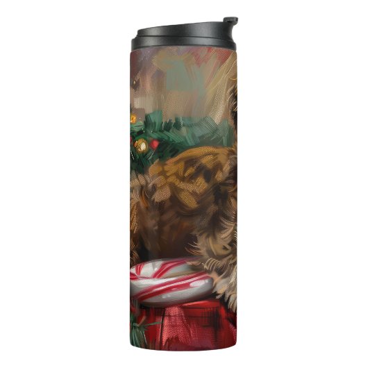 Yorkipoo Hond Kerstfeest Thermosbeker (Gedraaid links)