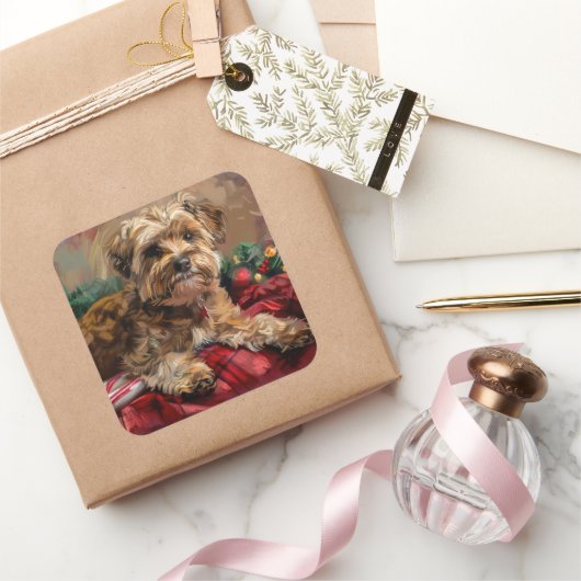 Yorkipoo Hond Kerstfeest Vierkante Sticker (Geschenken)