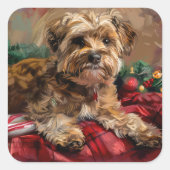 Yorkipoo Hond Kerstfeest Vierkante Sticker (Voorkant)
