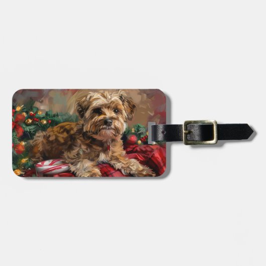 Yorkipoo-hond Kerstmis Festief Bagagelabel (Voorkant horizontaal)