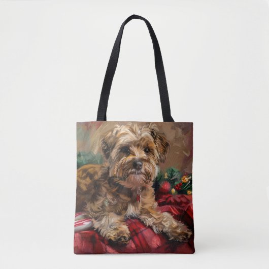 Yorkipoo-hond Kerstmis Festief Tote Bag (Voorkant)