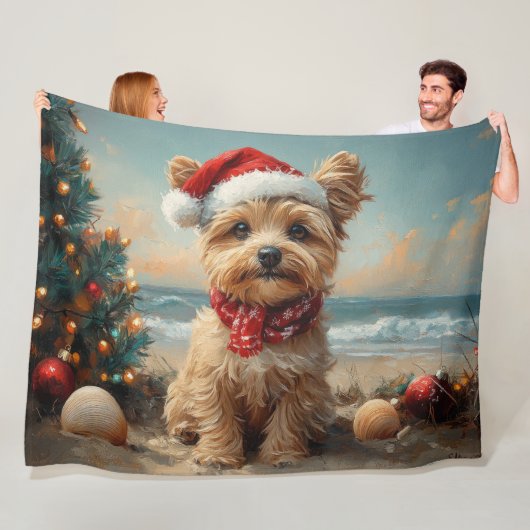 Yorkipoo Hond Kerstmis Vintage Strand Fleece Deken (In situ)