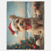 Yorkipoo Hond Kerstmis Vintage Strand Fleece Deken (Voorkant)