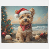 Yorkipoo Hond Kerstmis Vintage Strand Fleece Deken (Voorkant (Horizontaal))