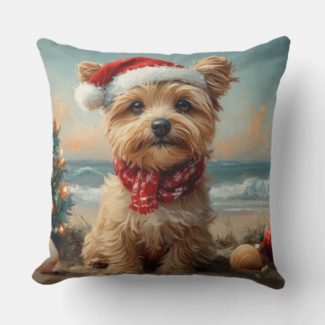 Yorkipoo Hond Kerstmis Vintage Strand Kussen (Voorkant)