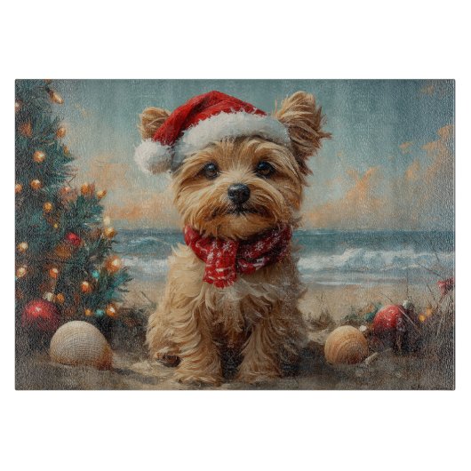 Yorkipoo Hond Kerstmis Vintage Strand Snijplank (Voorkant)