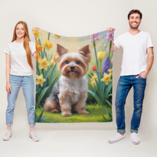 Yorkipoo Hond Lente Bloemen Schilderij Fleece Deken