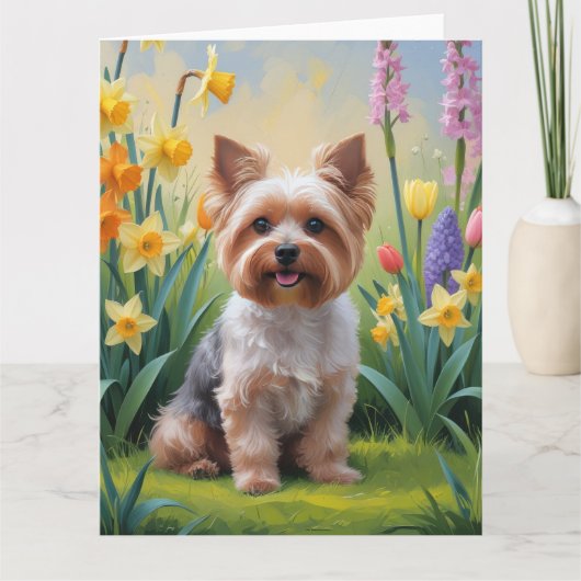 Yorkipoo-hond lente bloemen schilderij kaart (Voorkant)