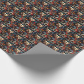 Yorkipoo hond met kerstcadeaus open haard cadeaupapier (Hoek)