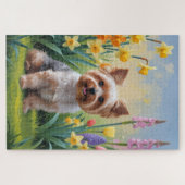 Yorkipoo Hond Spring Bloemen Schilderen Legpuzzel (Horizontaal)