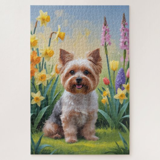Yorkipoo Hond Spring Bloemen Schilderen Legpuzzel (Verticaal)